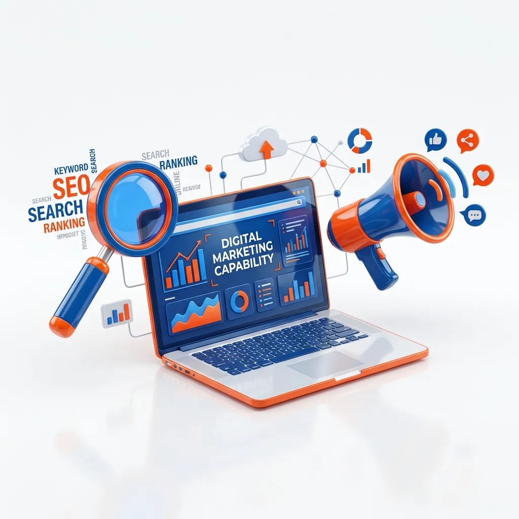 Digital marketing strategy and SEO analytics displayed on a laptop